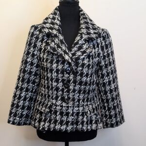 LAL Live A Little Black And White Tweed Houndstooth Peplum Wool Blend Jacket S